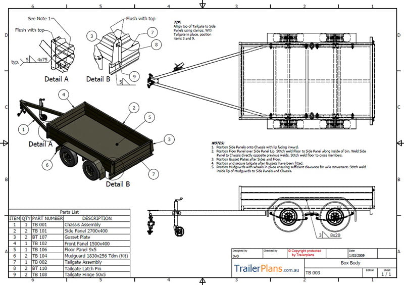 Tandem Box Trailer Plan - Trailer plans designs and drawings